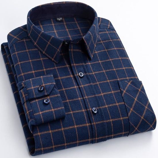 Chemise homme de luxe manches longues carreaux décontractées la mode coupe cintrée Bleu Tammy