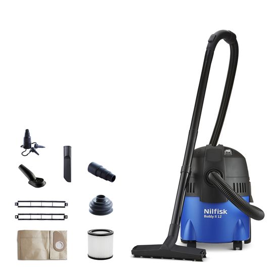 Aspirateur à eau et à sec NILFISK Buddy II 12 Home Edition - Bleu - Avec sac/sans sac - Filtre mixte lavable