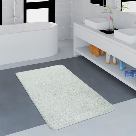 Tapis De Salle De Bain 50x80 Cm - Microfibre Pelucheuse 2200 G/m², Absorbant, Motif Tressé Blanc-noir