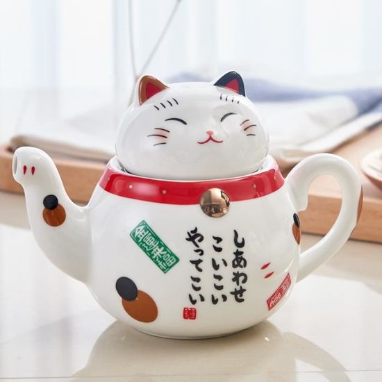 THEIERE,1pc pot (red)--Service à thé japonais en porcelaine avec joli motif de chat Plutus, théière et tasses à thé créatives en cér
