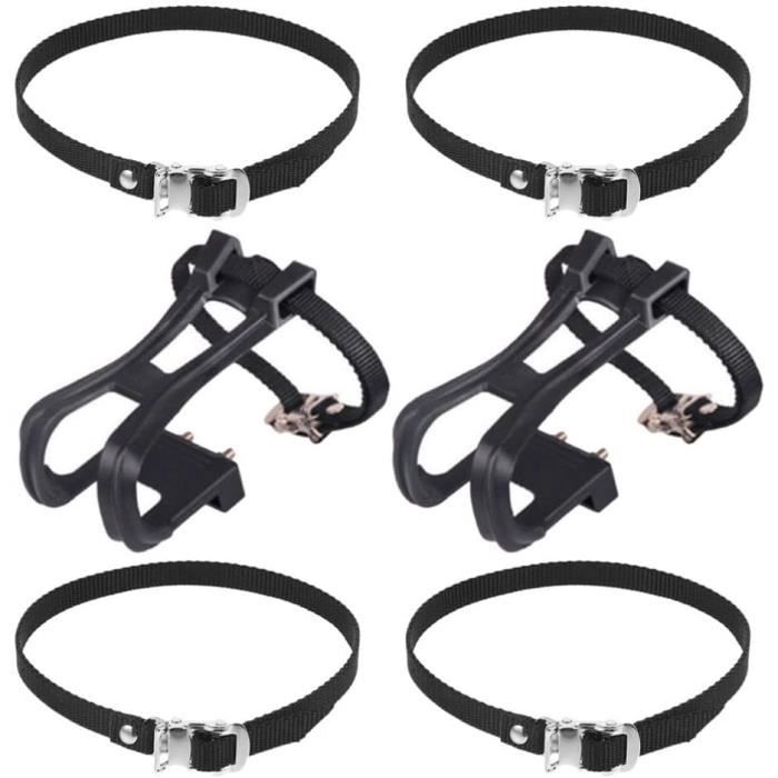 Lot De 2 Sangles De Pédale De Vélo Enfant – Nylon Noir, Réglables – Pour Vélos Route, VTT, Fixie