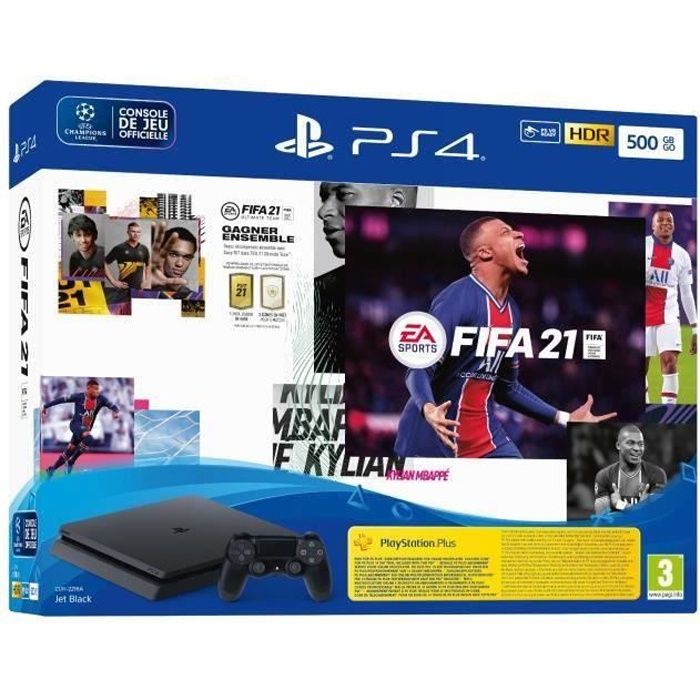 Console PS4 Slim 500 Go Noire/Jet Black + FIFA 21 Jeu PS4 + Voucher FUT + 14 Jours PS Plus - PlayStation Officiel
