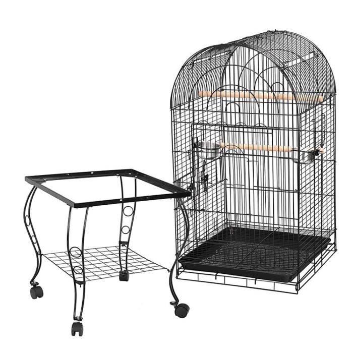Cage Oiseaux 59 x 59 x 150 cm Volière Portable Détachable sur roulettes avec Toit Ouvert en Métal