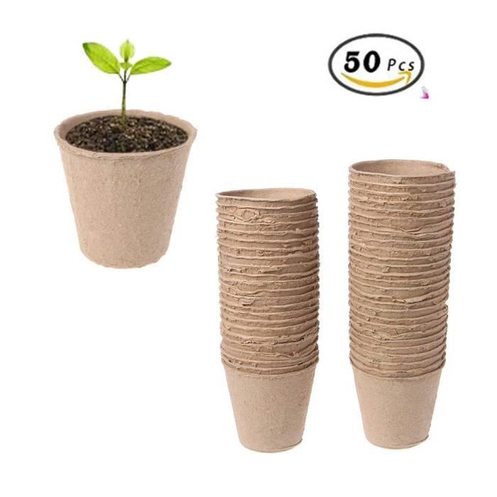 Pots de semences de Fibres biodégradables pour semis, Lot de 50