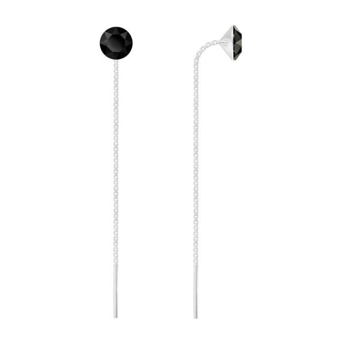 Boucles d'Oreilles Chaîne Argent 925 Xirius 6mm Swarovski Element - Jet