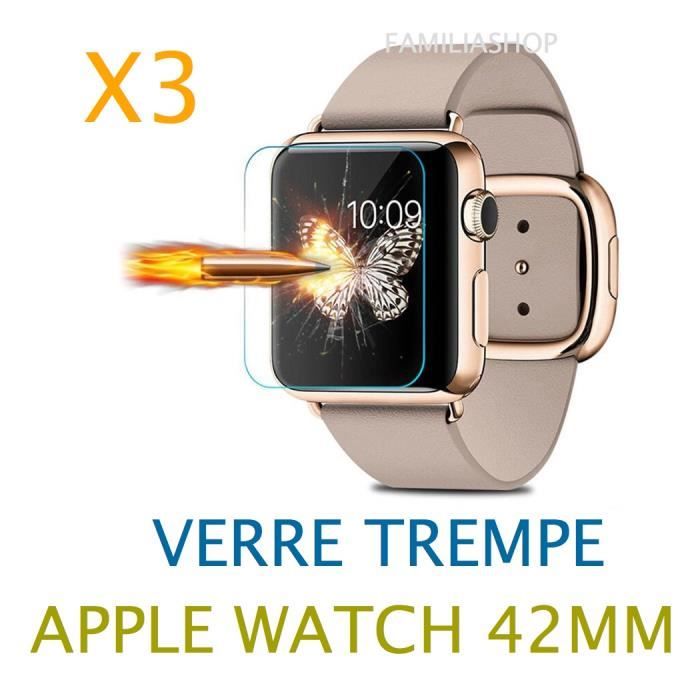 LOT 3 Films de Protection Écran en Verre Trempé Anti Chocs pour APPLE WATCH 42MM