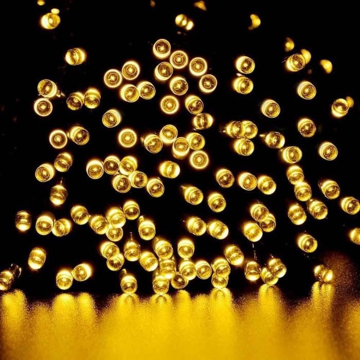 200 LED Guirlande Luminaire Bande Panneau Solaire Corde Arbre Noël Fête JAUNE