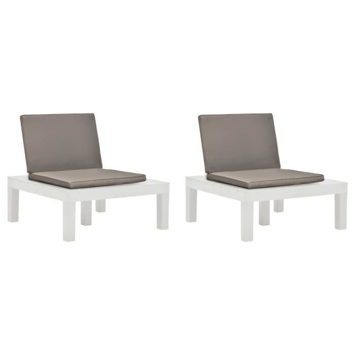 MAISON- 2 pcs Chaises de jardin et coussins Plastique Blanc - Chaise d'extérieur ,Chaise de terrasse ,Fauteuil de balcon9580