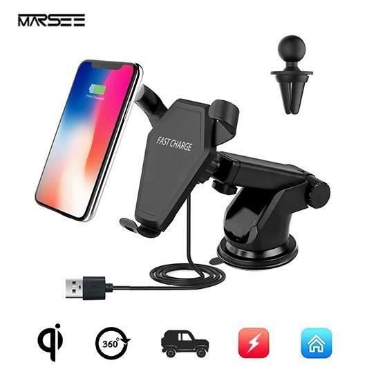 Chargeur de voiture sans fil rapide,Qi Support Téléphone Voiture Rotation à 360° pour Samsung Note 8-S8 plus-S8, iPhone X-XS-8 Plus