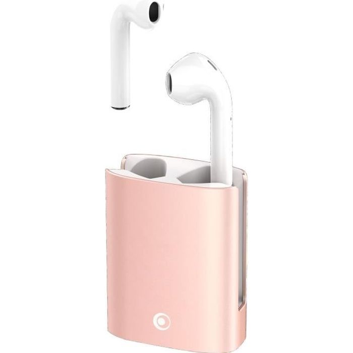 BIG BEN CONNECTED - Ecouteurs True Wireless Metal Buds - Bluetooth - Autonomie 12H - Blanc + Protection silicone Rose