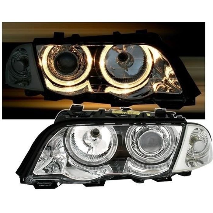 2 FEUX PHARE AVANT CHROME ANGEL EYES BMW SERIE 3 E46 BERLINE PHASE 1 DE 1998 A 08/2001