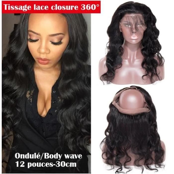 Top Lace Frontal Closure 360 Tissage Bresilien Ondulé - Noir Naturel 12 pouces(30cm)