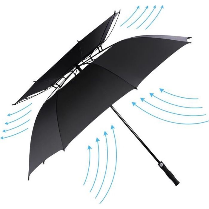 Parapluie ouvert automatique de golf, double auvent de 62 pouces ventilé coupe-vent imperméable-noir