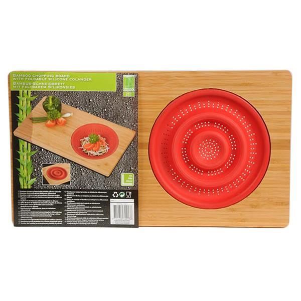 Planche a decouper bambou avec passoire silicone