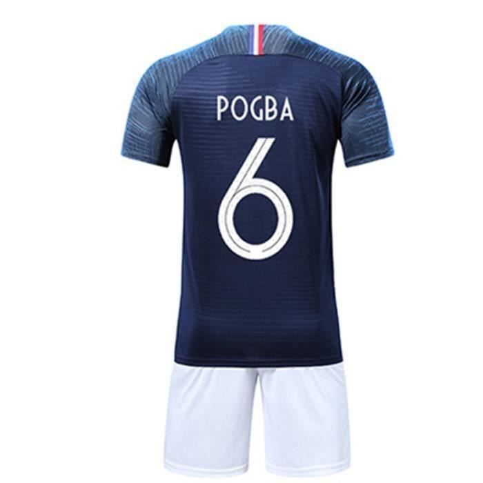 POGBA NO.6 Equipe de france 2 étoiles Jersey Maillots Foot et Shorts de football Enfant - Bleu