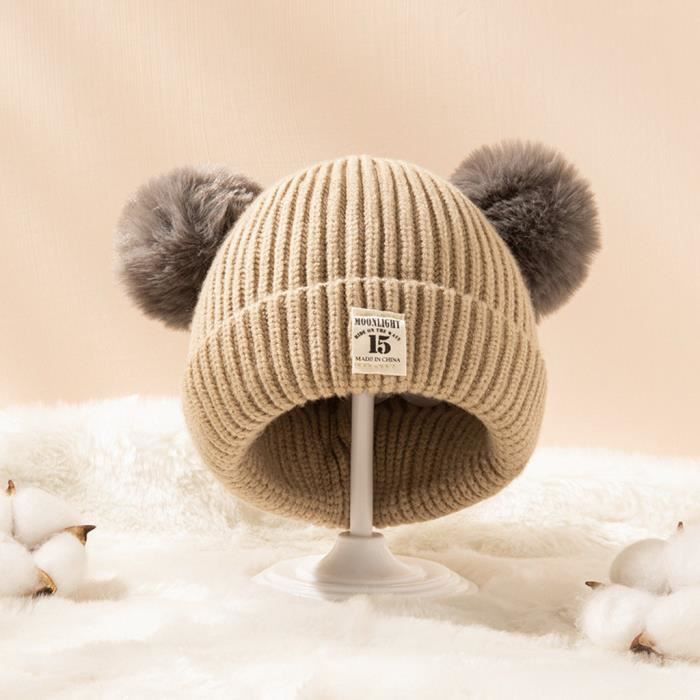 Bonnet pour bébé pour enfants pour garçons filles casquette poupée tricoté hiver chapeaux chaudsBeige