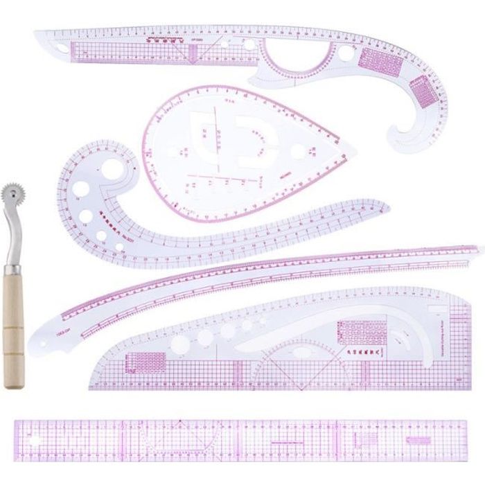 1 ensemble de 7pcs règles de mesure de couture manches vêtements règle de coupe courbe de outil de