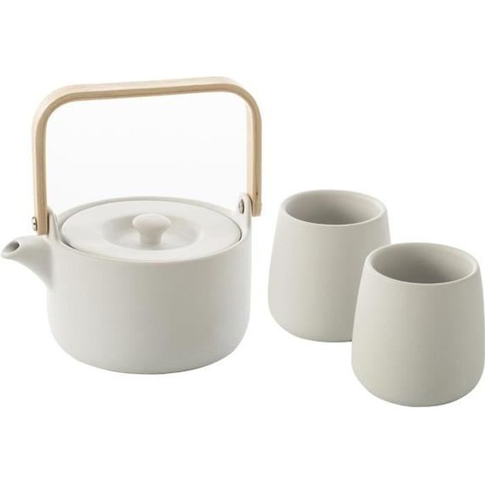 Secret de Gourmet - Coffret Théière 50 cl avec 2 Mugs 20 cl en Faïence Blanche