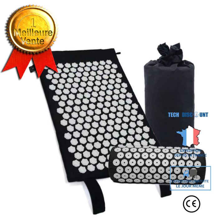TD® Tapis de massage d'acupuncture Tapis de yoga Tapis de massage d'acupuncture, peut soulager les douleurs au dos et au cou (noir)