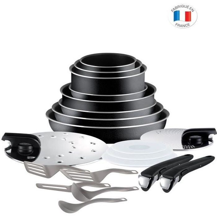 TEFAL L2009702 Ingenio Essential Batterie de cuisine 20p, Poêles, Casseroles, Sauteuse, Tous feux sauf induction, Fabriqué en France