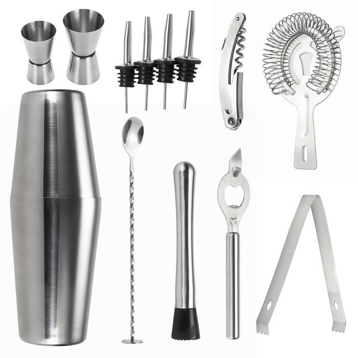 13PCS Shaker à Cocktail Professionnel Barman Kit Barres Ensemble Outil 600ML