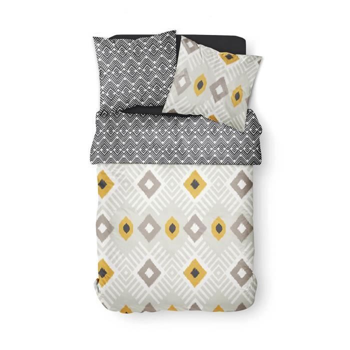 Housse de couette 220x240 Sunshine Elvo + 2 taies 100% coton 57 fils Blanc