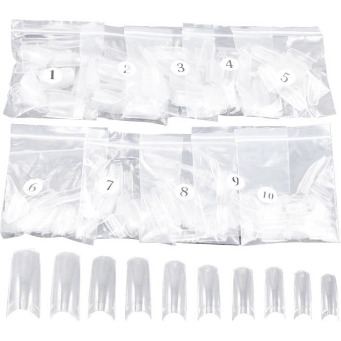 TRIXES 500 faux bouts d'ongles acrylique french pour conseils pour varnish art ou extensions gel clear