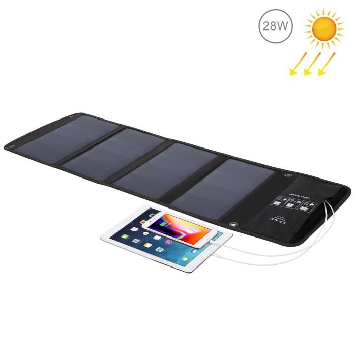 Chargeur Dual Usb Appareils Panneau Solaire Portable Pliable 28w étanche Noir - Yonis