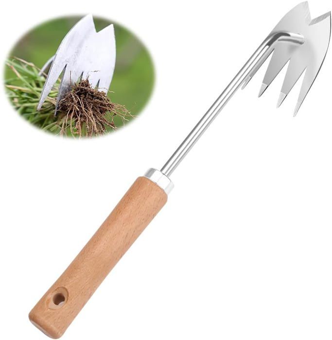 Coupe-Herbe Manuel Désherbeur à Lame Dentelée Double Tranchant - Manche Long Acier Inoxydable