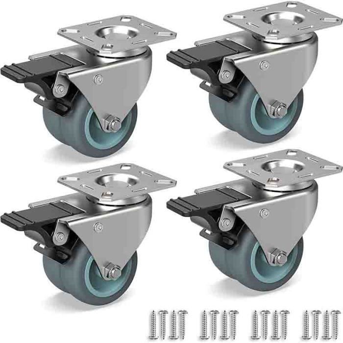 Roulettes Pivotantes Skelang - Lot De 4 - Tige Filetée M6x15mm - Diamètre 25mm - Capacité 15kg/roue - Pour Meubles, Lits, Chariots
