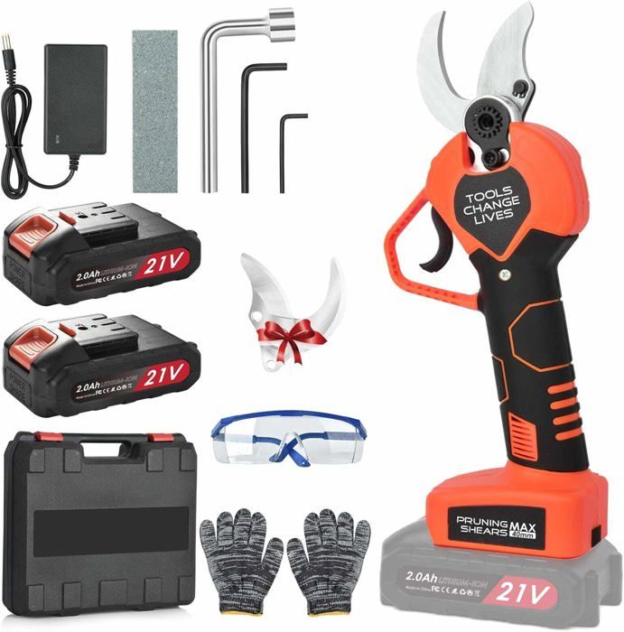 Sécateur De Jardin Sans Fil 21 V-Diamètre De Coupe : 50 Mm-2 Batteries Au Lithium De 2 Ah