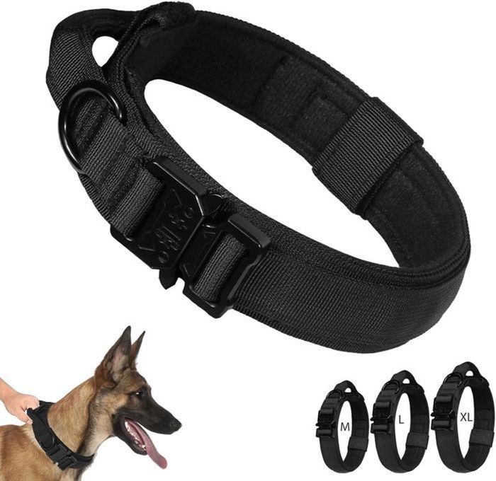 Comparer les prix de Collier Chien Tactique Réglable avec Poignée de Commande - Collier pour Chien Boucle en Métal Idéal (Noir XL)
