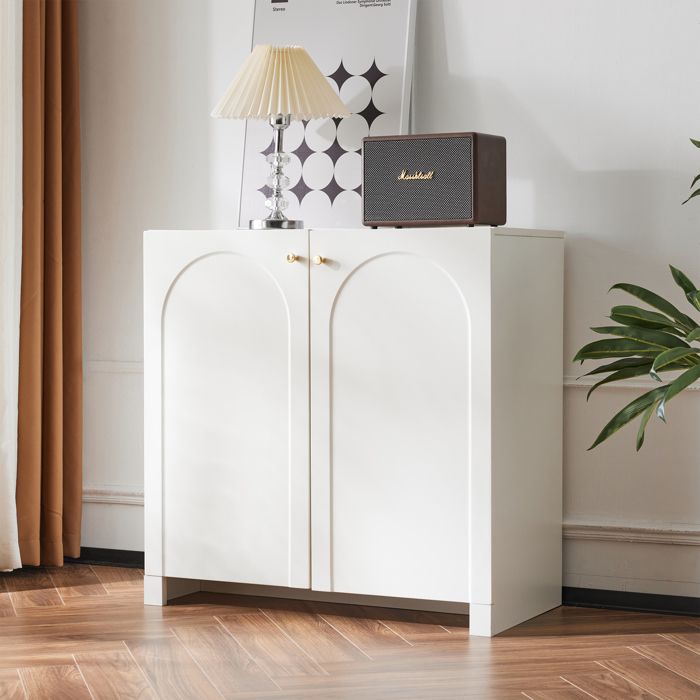 Commode de rangement Armoire Elégante avec 2 Portes Incurvées Buffet Salon Blanc-Crème 80x40x80cm