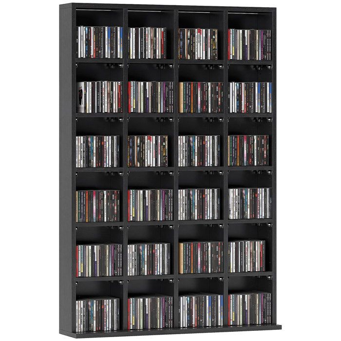 Meuble de rangement multimédia 456 CD/ 336 DVD - HOMCOM - bibliothèque en bois avec étagères réglables - 89 x 1305 cm - noir
