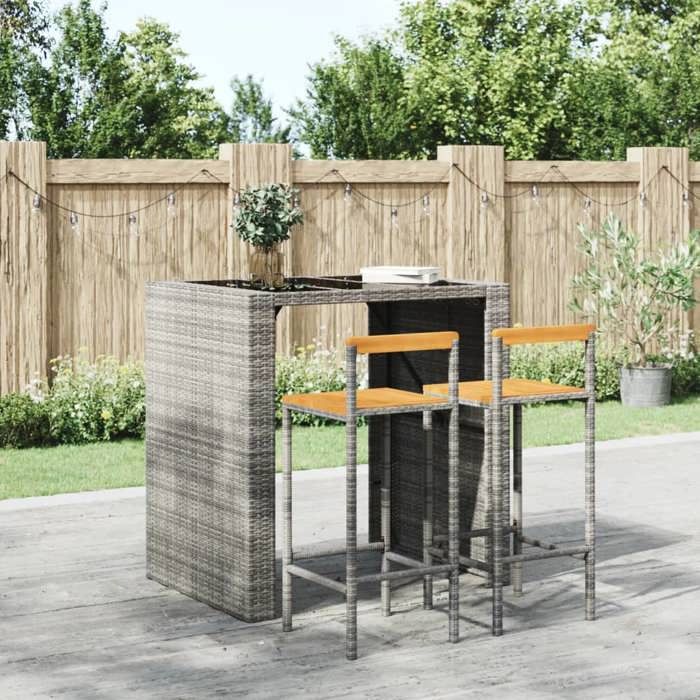 SALE 2025Tabourets de bar - lot de 2 - Tabourets de Cuisine - gris résine tressée et bois dacacia - 40x44x100 cm 11 5 Kg 7670