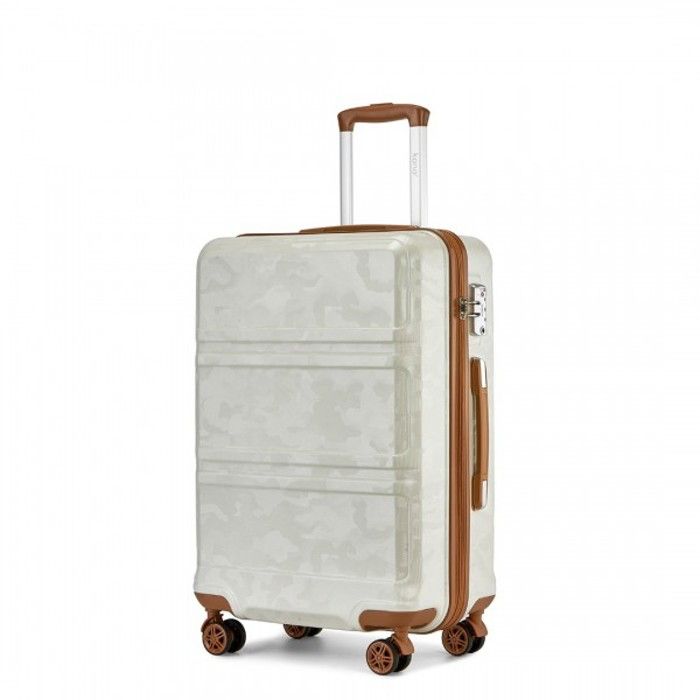Valise Cabine Rigide ABS Crème à Motifs Rayés - 4 Roues Multidirectionnelles