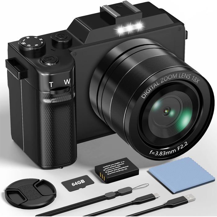 Appareil Photo Numérique 24MP - Zoom 18x - Écran 3" - Idéal Débutants & Vlogging - Avec Carte 32 Go - 12