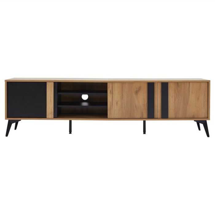 Meuble TV marron rustique 180cm - Buffet bas coffre TV pour téléviseurs jusquà 85 - Porte + compartiment ouvert Meuble TV marron rustique 180cm - Buffet bas coffre TV pour téléviseurs jusquà 85 - Porte + compartiment ouvert