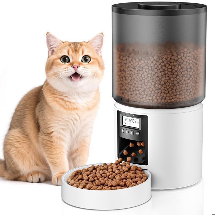 Comparer les prix de Distributeur de croquettes pour chat automatique - Fonction Vocale 10s - 4L - Conception anti-obstruction - 6 Repas par Jour