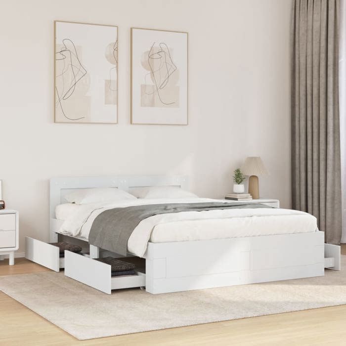 Cadre de lit - vidaXL - 120x190 cm - Blanc - Tête de lit - Avec tiroirs