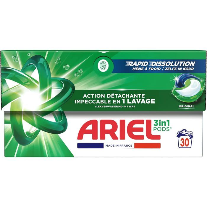 Ariel Pods 4in1 - Capsules Lessive 30 Lavages - Fabriqué En France