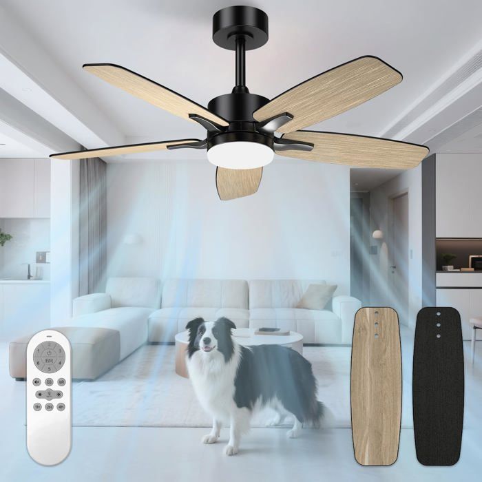 Ventilateur Plafond Mefine 106cm Silencieux avec Lumière LED et Télécommande Noir/Effet Bois - Mefine