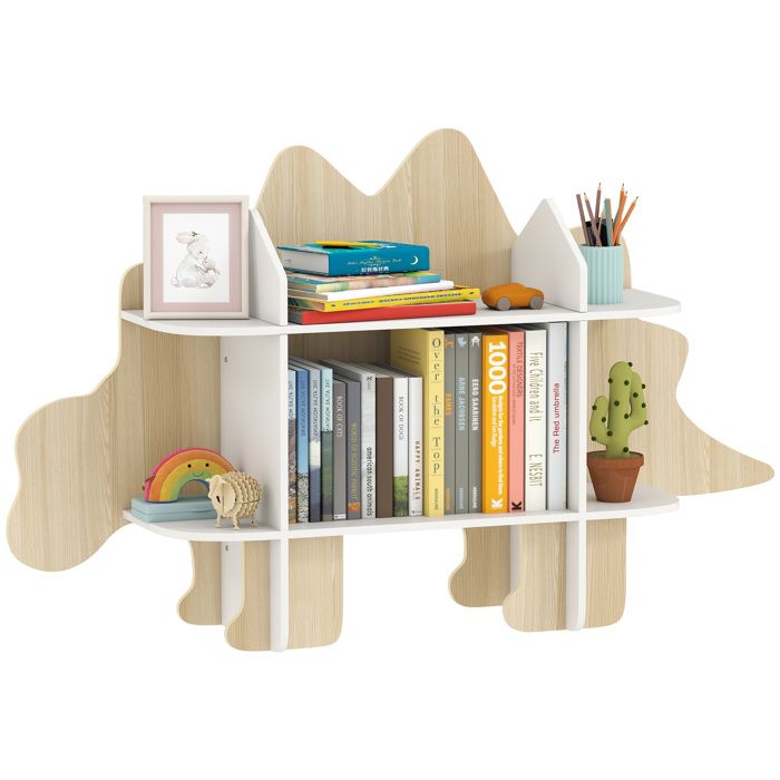 Bibliothèque enfant - meuble de rangement pour jouets et livres - AIYAPLAY - design dinosaure - 120x28x722cm - bois naturel