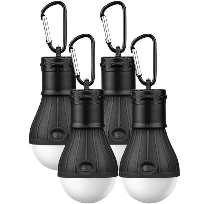 Lot de 4 lampes de camping LED portables avec mousqueton - Lanterne portable