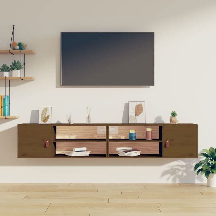 Armoires murales en bois - vidaXL - Marron miel - Bois de pin massif - 80x30x30 cm - 4 compartiments - 1 porte
