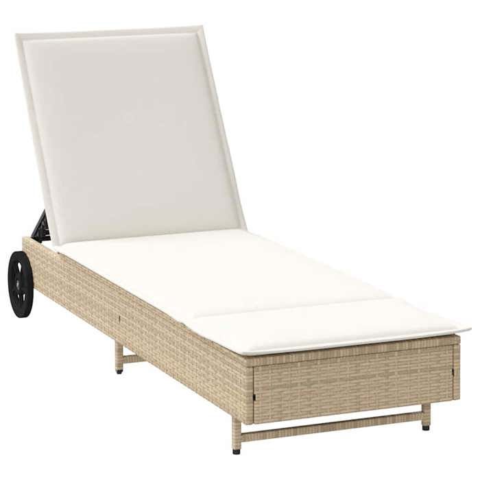 Promotion NoëlChaise longue avec roues et coussin beige - résine tressée FR07_ 9678663