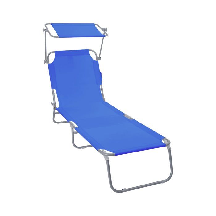 VOUNOT® Chaise longue pliante avec pare soleil - Transat 4 positions - Bain de soleil portable en polyester - Bleu VOUNOT® Chaise longue pliante avec pare soleil - Transat 4 positions - Bain de soleil portable en polyester - Bleu