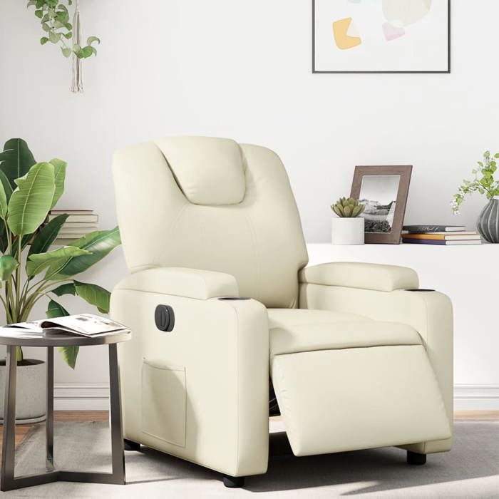 Promo 2026 Fauteuil inclinable Charge 150kg 74x88x97 cm - Fauteuil Releveur Relax électrique Crème Similicuir 6335