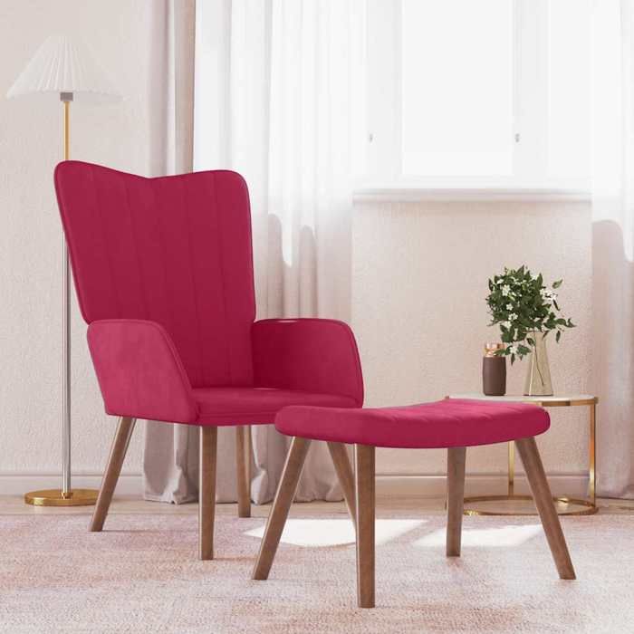 Printemps/été 2026 Fauteuil TV - Chaise relaxant - 1 personne - Pour salon - avec repose-pied Rouge bordeaux Velours FR_575696