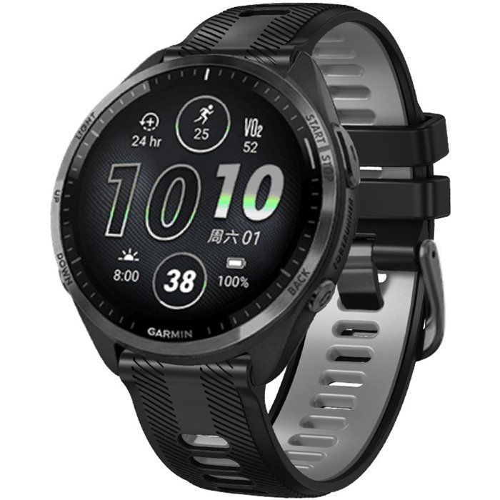 Stravo Bracelet silicone 22 mm Garmin Forerunner 970/965/955/945/935 Descent G1/G2 Fenix 5/6 – Outil inclus – Gris/Noir
